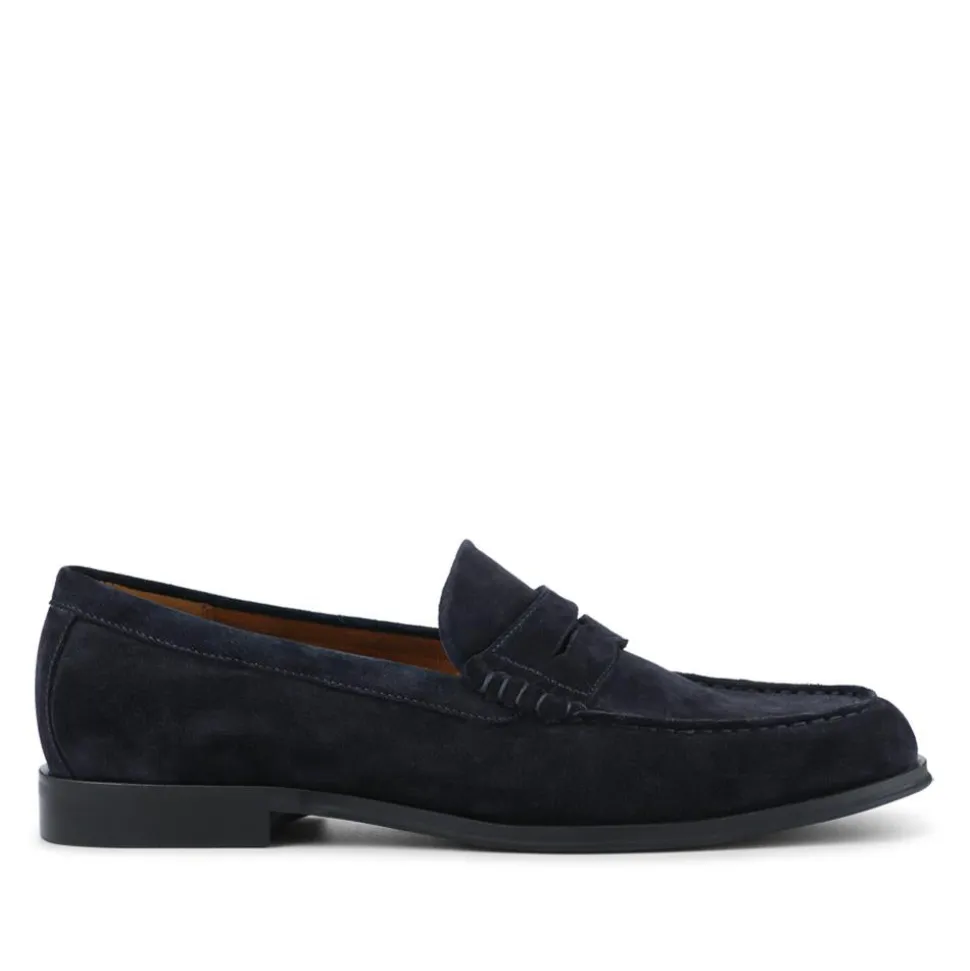 Quadir Slip On Leather Penny Loafers - Navy Suede