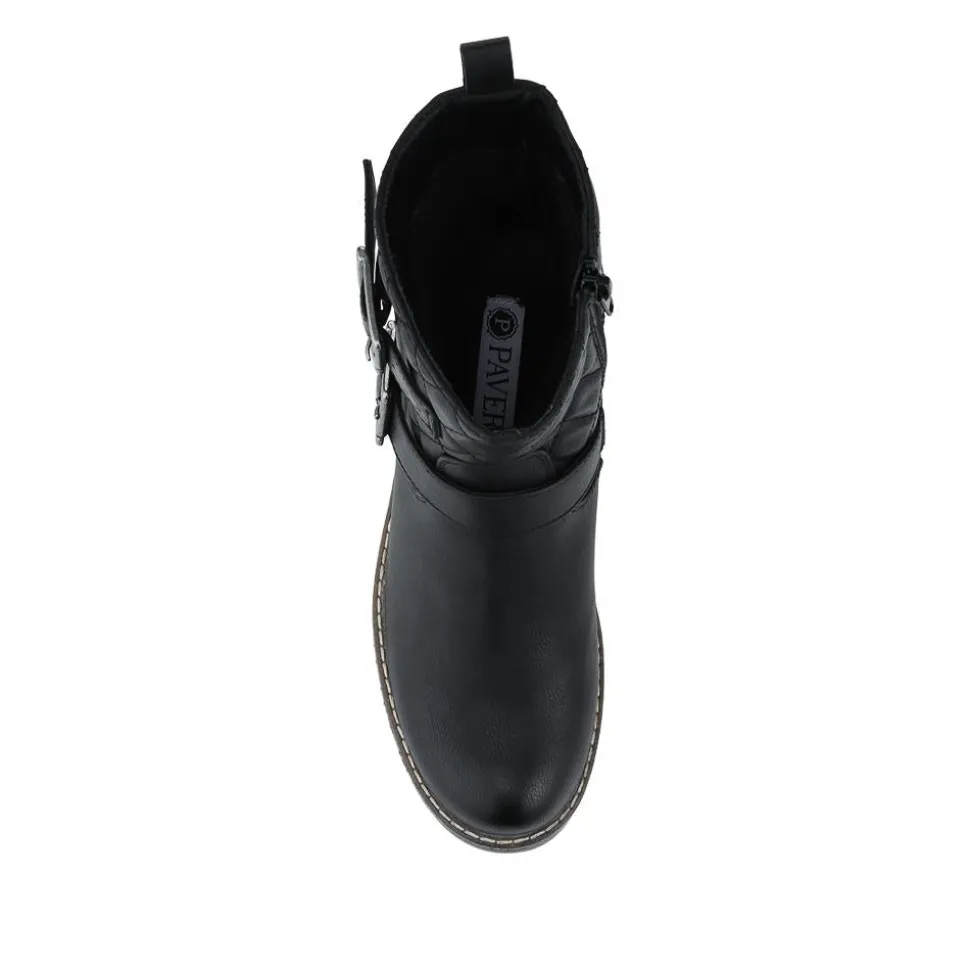 Quilted Dual Buckle Ankle Boots - Black