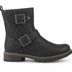 Quilted Dual Buckle Ankle Boots - Black