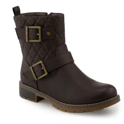 Quilted Dual Buckle Ankle Boots - Brown