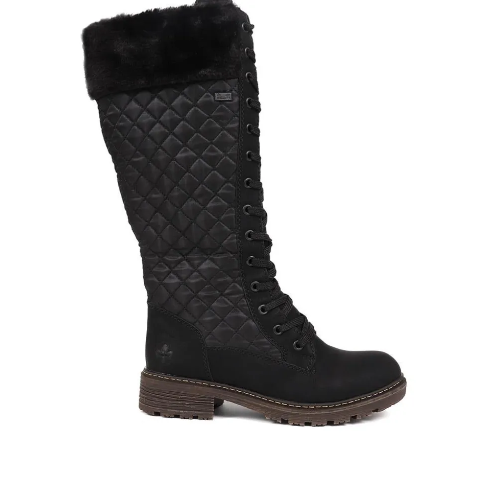 Quilted Fleece-Lined Ladies Boots - Black