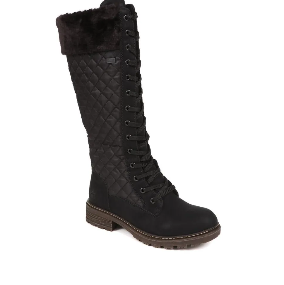 Quilted Fleece-Lined Ladies Boots - Black