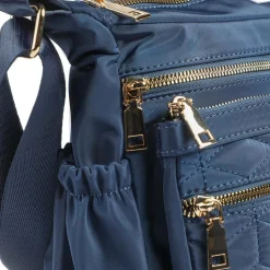 Quilted Multi Zip Crossbody Bag - Navy