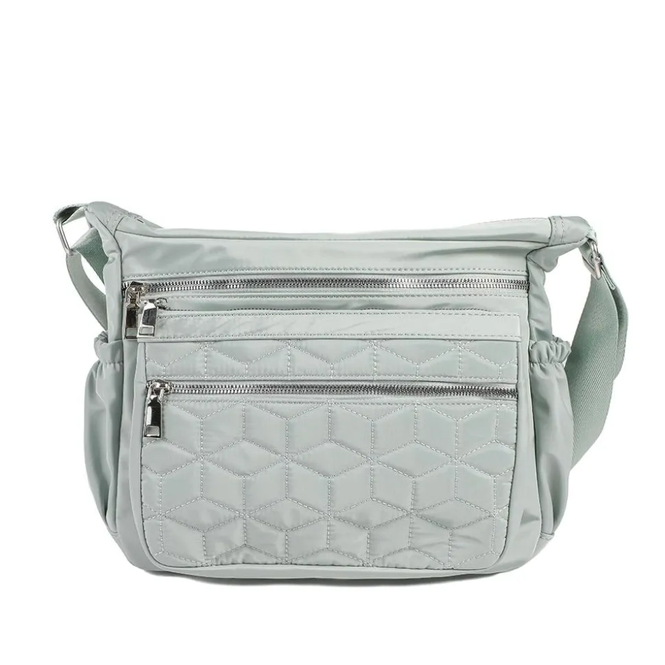 Quilted Multi Zip Crossbody Bag - Sage