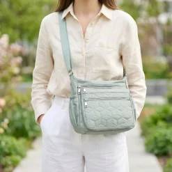 Quilted Multi Zip Crossbody Bag - Sage
