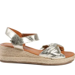 Randine Adjustable Fasten Leather Espadrilles - Gold
