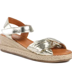 Randine Adjustable Fasten Leather Espadrilles - Gold