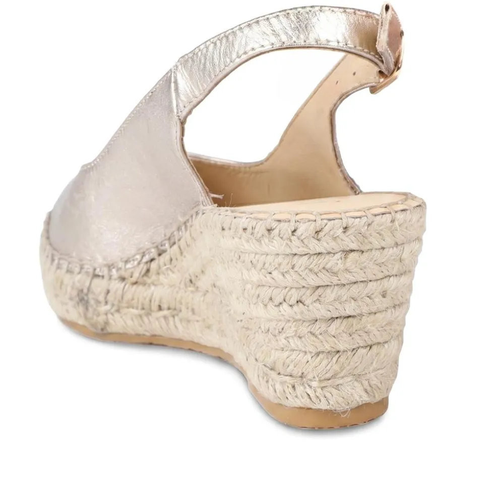 Raya Leather Slingback Wedge Espadrilles - Rose Gold