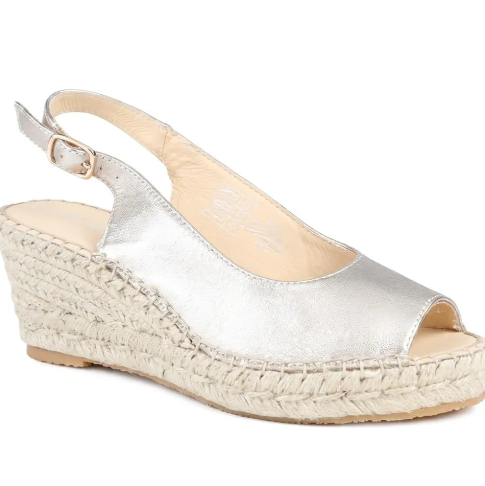 Raya Leather Slingback Wedge Espadrilles - Rose Gold