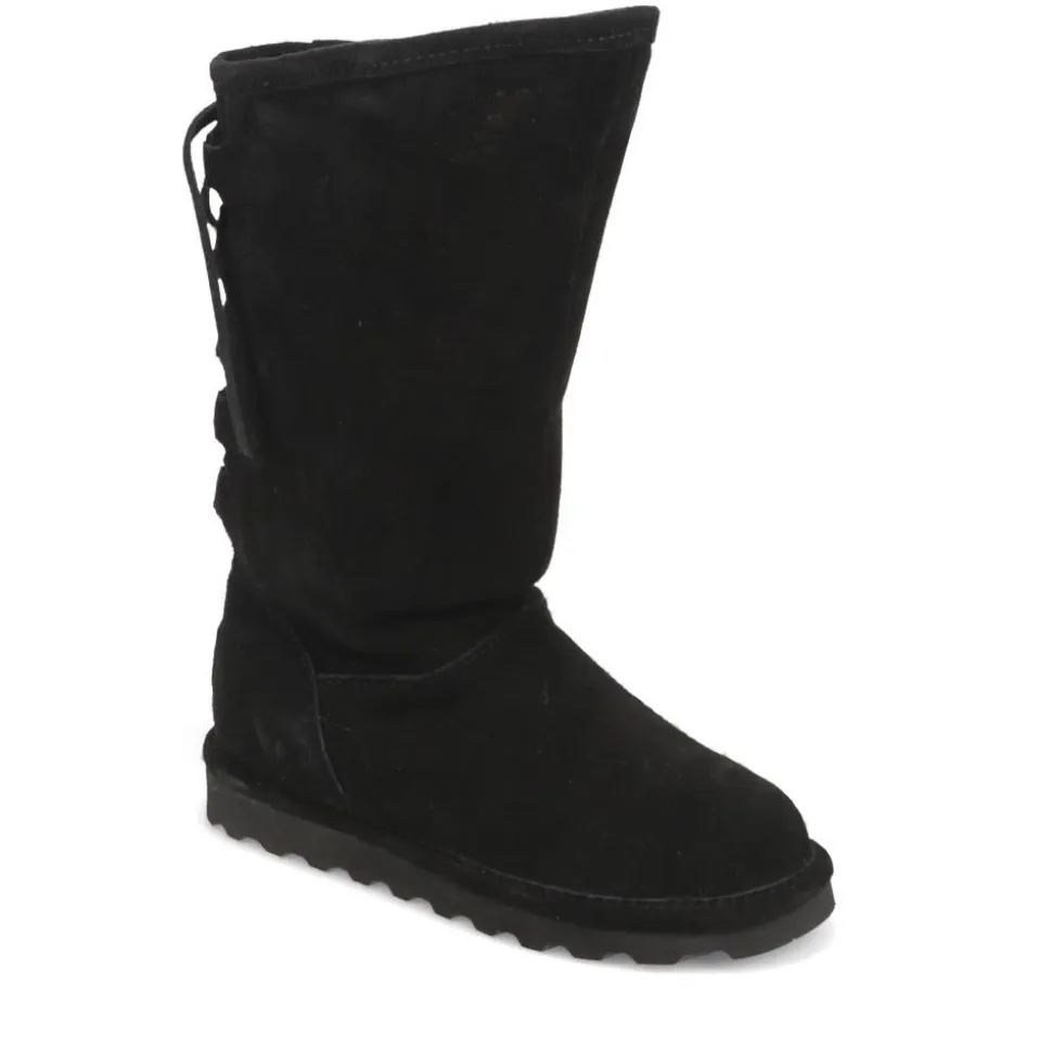 Rear-Laced Sheepskin Leather Boots - Black