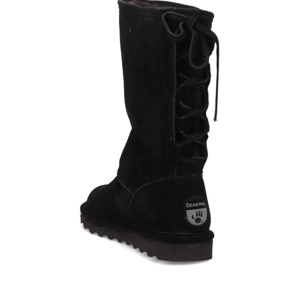 Rear-Laced Sheepskin Leather Boots - Black