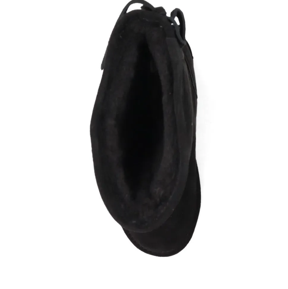 Rear-Laced Sheepskin Leather Boots - Black