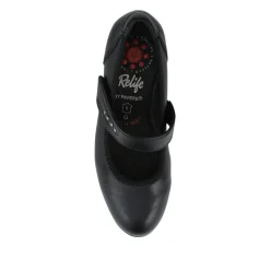 Relife Block Heel Touch Fasten Mary Janes - Black