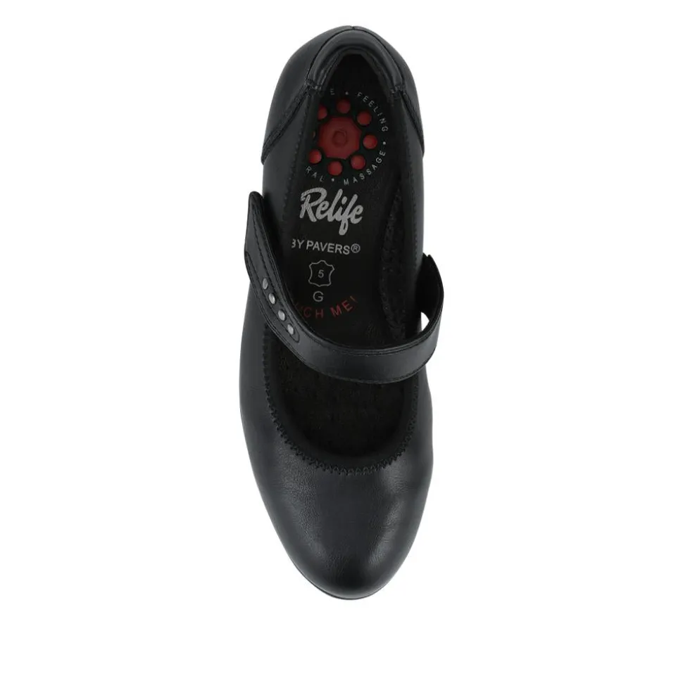 Relife Block Heel Touch Fasten Mary Janes - Black