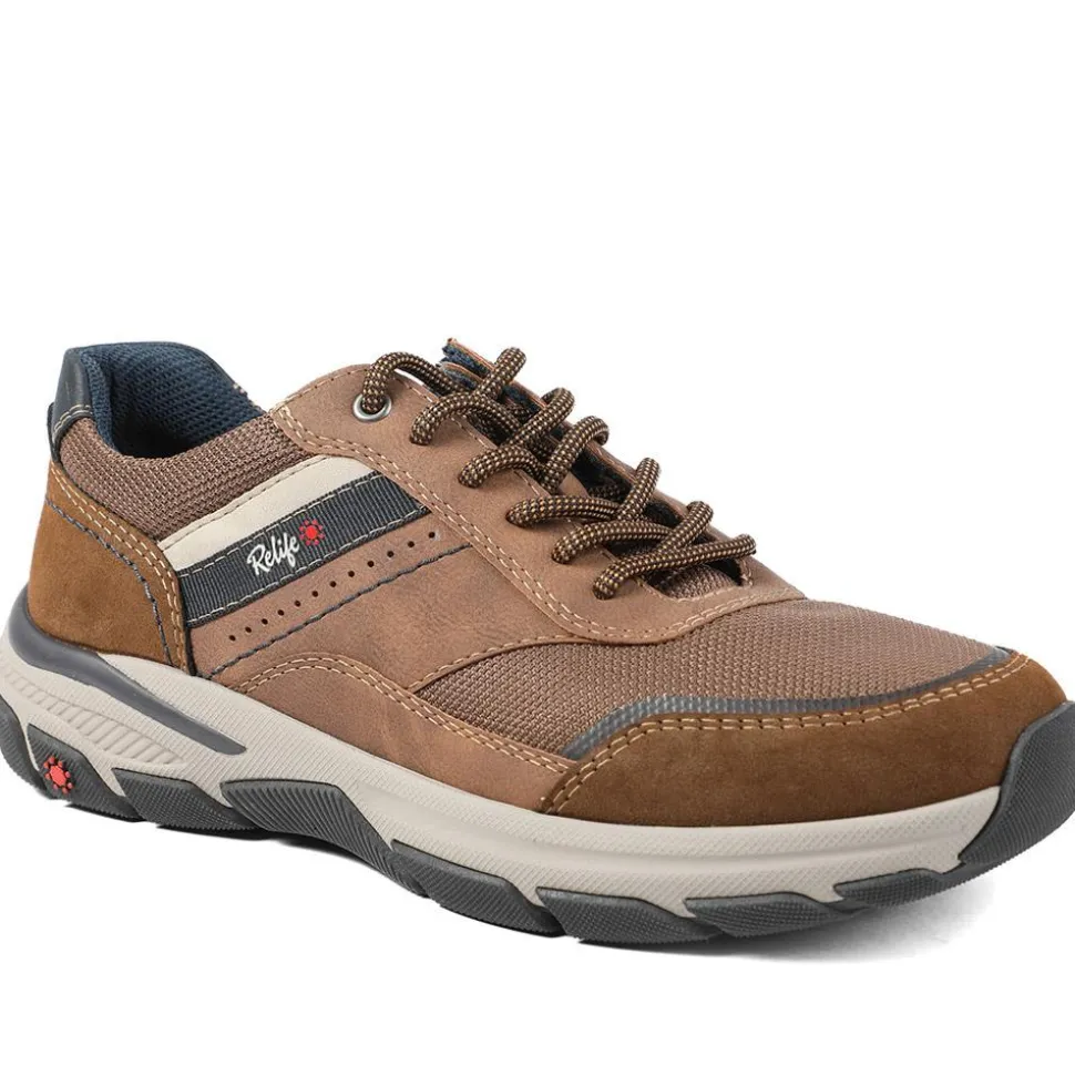 Relife Extra Wide Lace Up Rugged Trainers - Brown