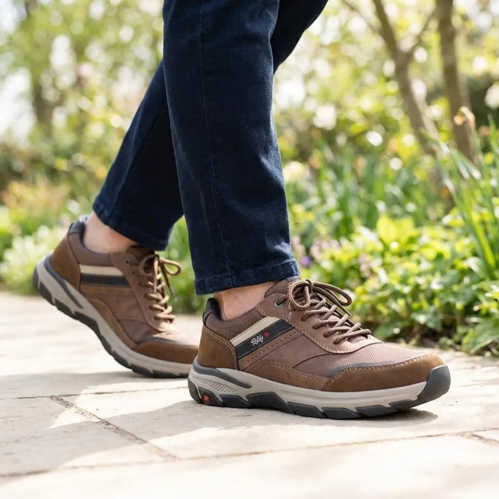 Relife Extra Wide Lace Up Rugged Trainers - Brown