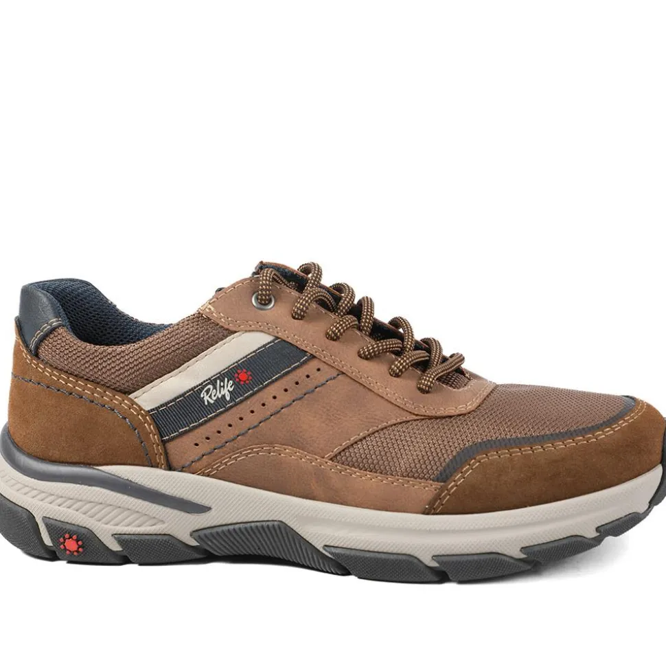 Relife Extra Wide Lace Up Rugged Trainers - Brown