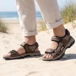 Relife Extra Wide Triple Fasten Sandals - Brown