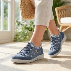 Relife Wide Fit Bungee Lace Slip On Shoes - Blue