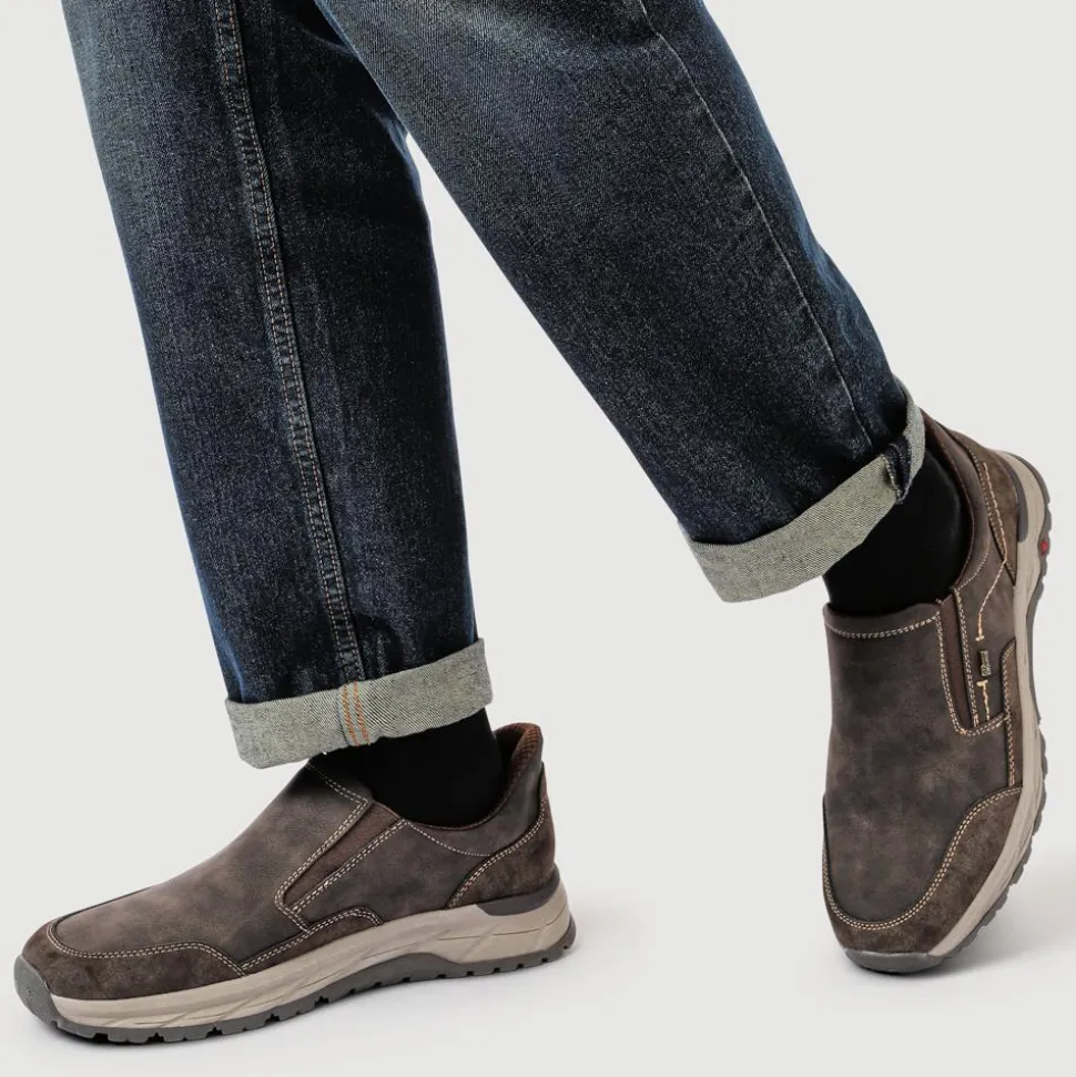 Relife Wide Fit Elasticated Slip-On Shoes - Dark Brown