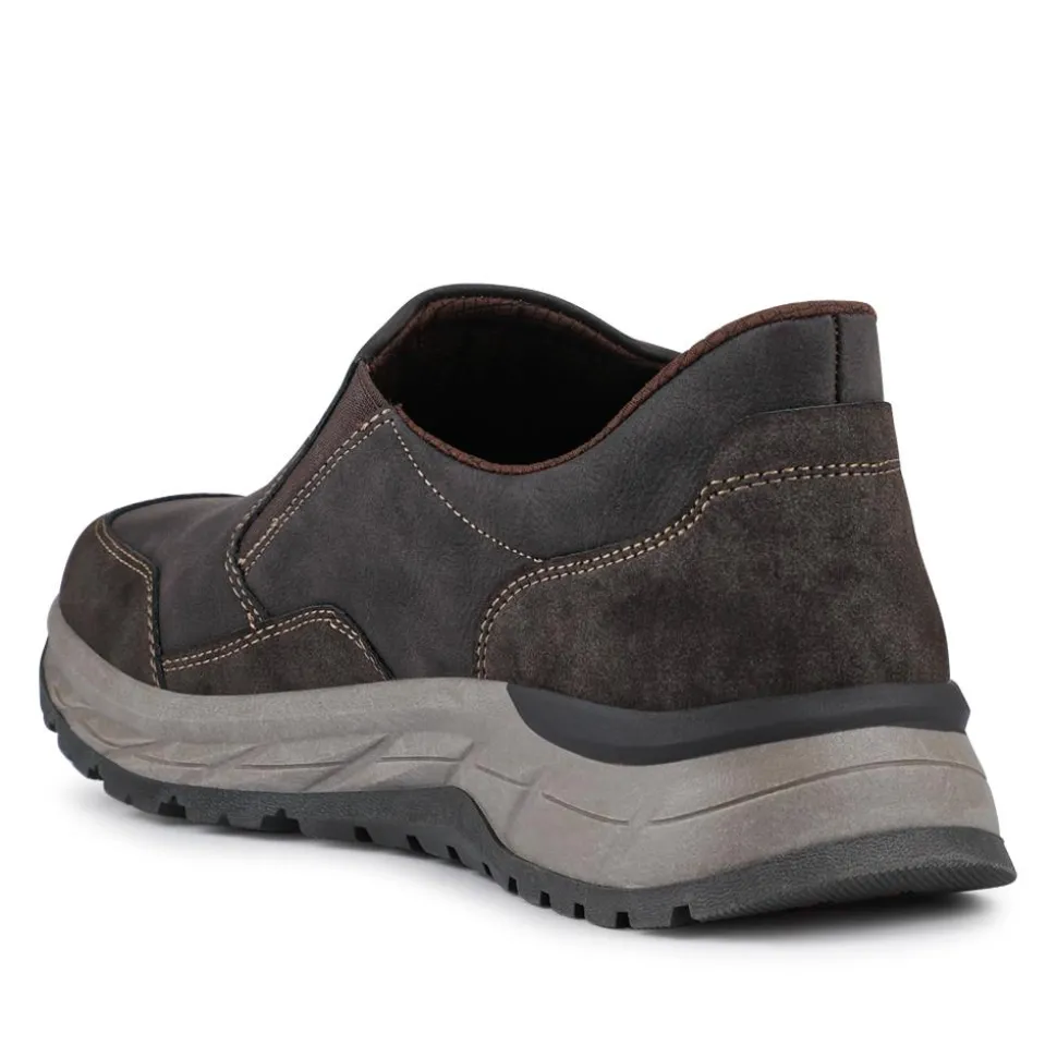 Relife Wide Fit Elasticated Slip-On Shoes - Dark Brown