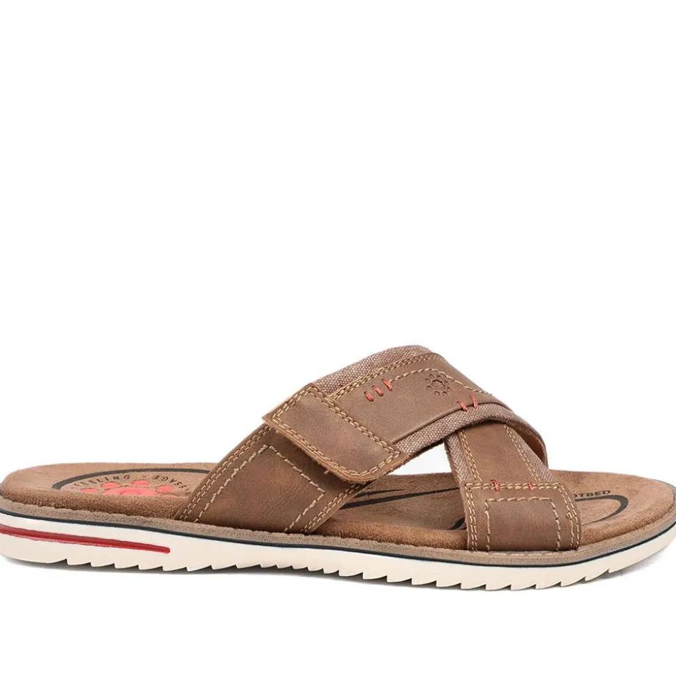 Relife Wide Fit Slip On Sandals - Brown