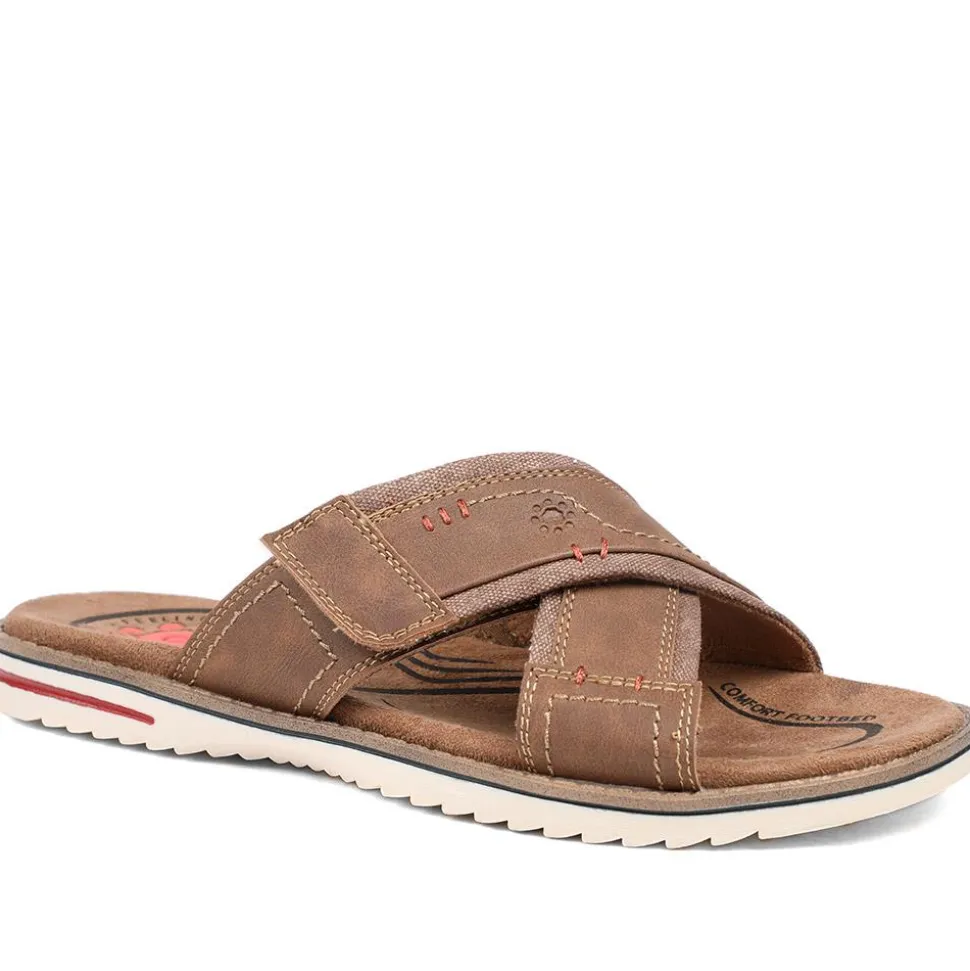Relife Wide Fit Slip On Sandals - Brown