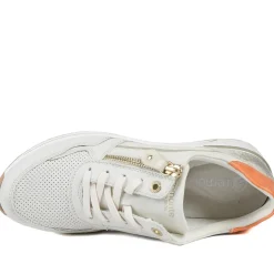 Remonte Cushioned Leather Zip & Lace Trainers - Cream Multi