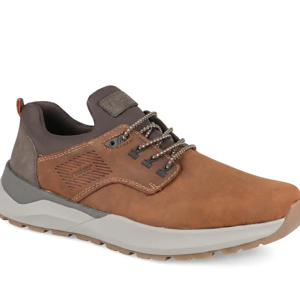 Rieker Bungee Lace Shoes With Rugged Sole - Brown
