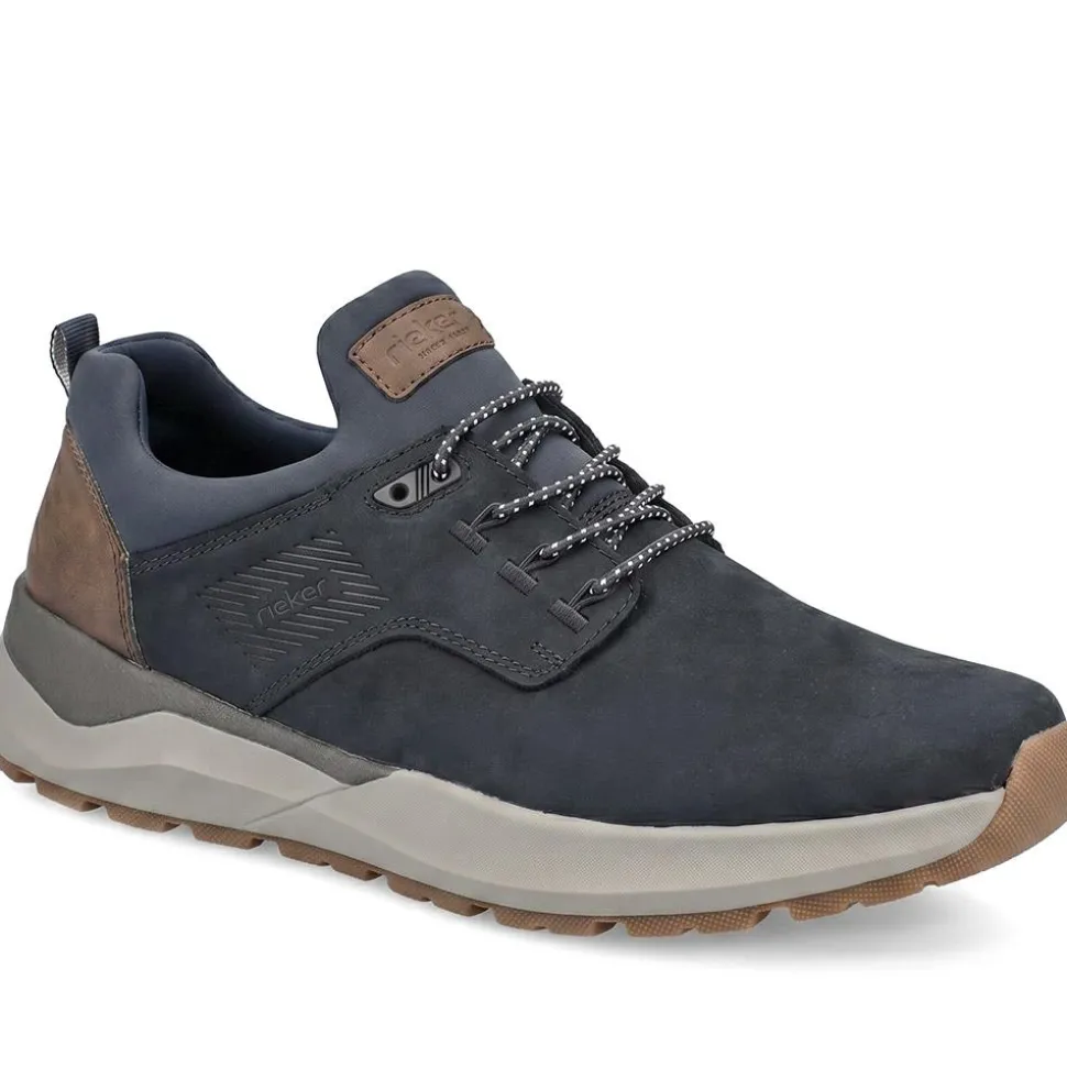 Rieker Bungee Lace Shoes With Rugged Sole - Navy