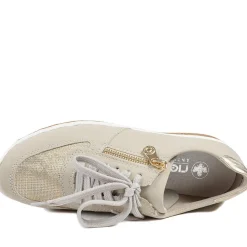 Rieker Casual Leather Zip & Lace Trainers - Beige