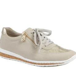 Rieker Casual Leather Zip & Lace Trainers - Beige