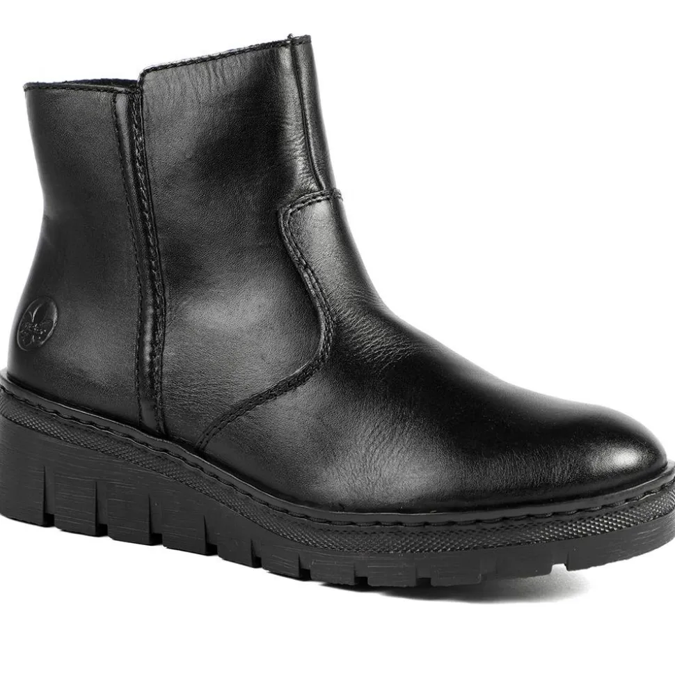 Rieker Chunky Leather Ankle Boots - Black
