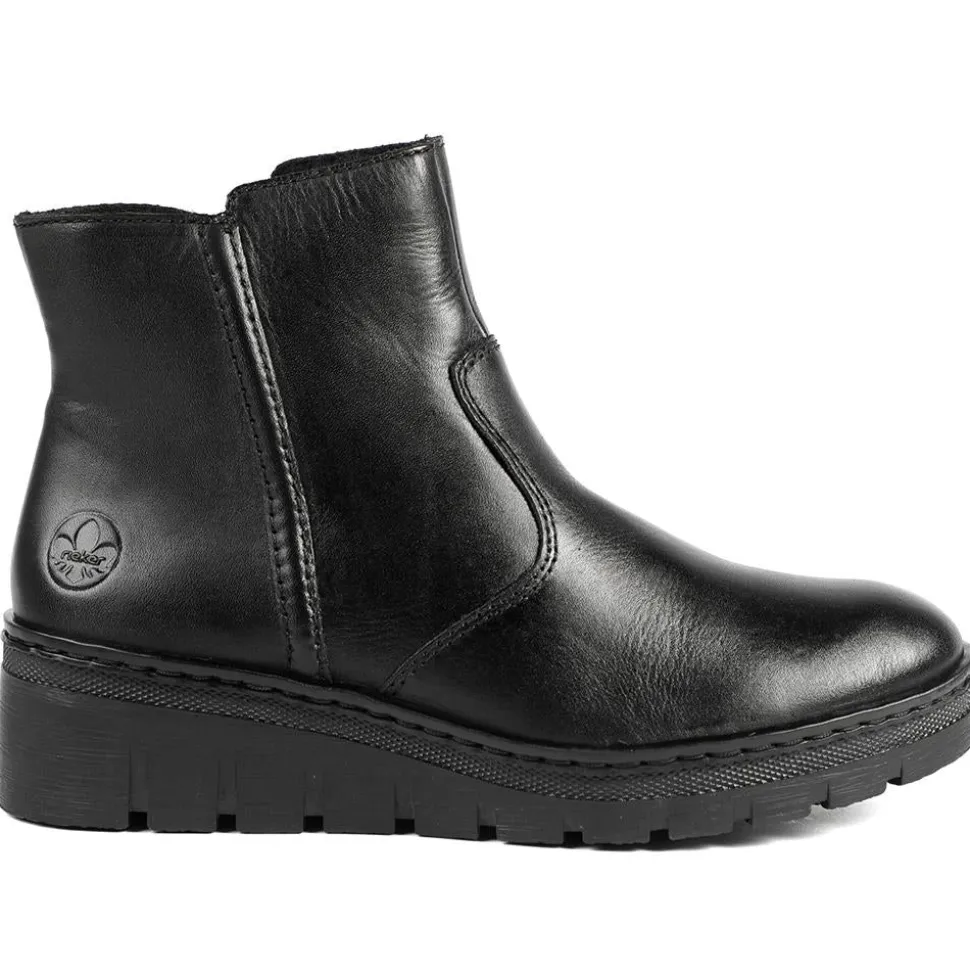 Rieker Chunky Leather Ankle Boots - Black
