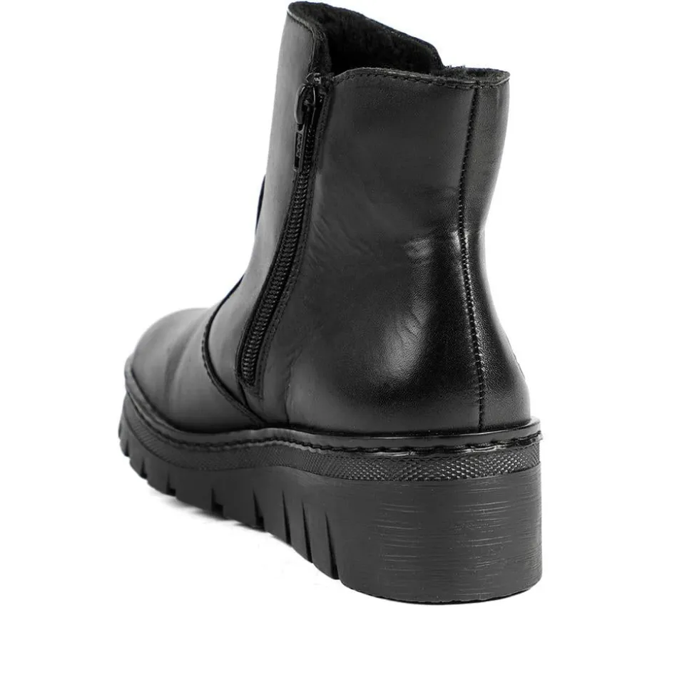 Rieker Chunky Leather Ankle Boots - Black