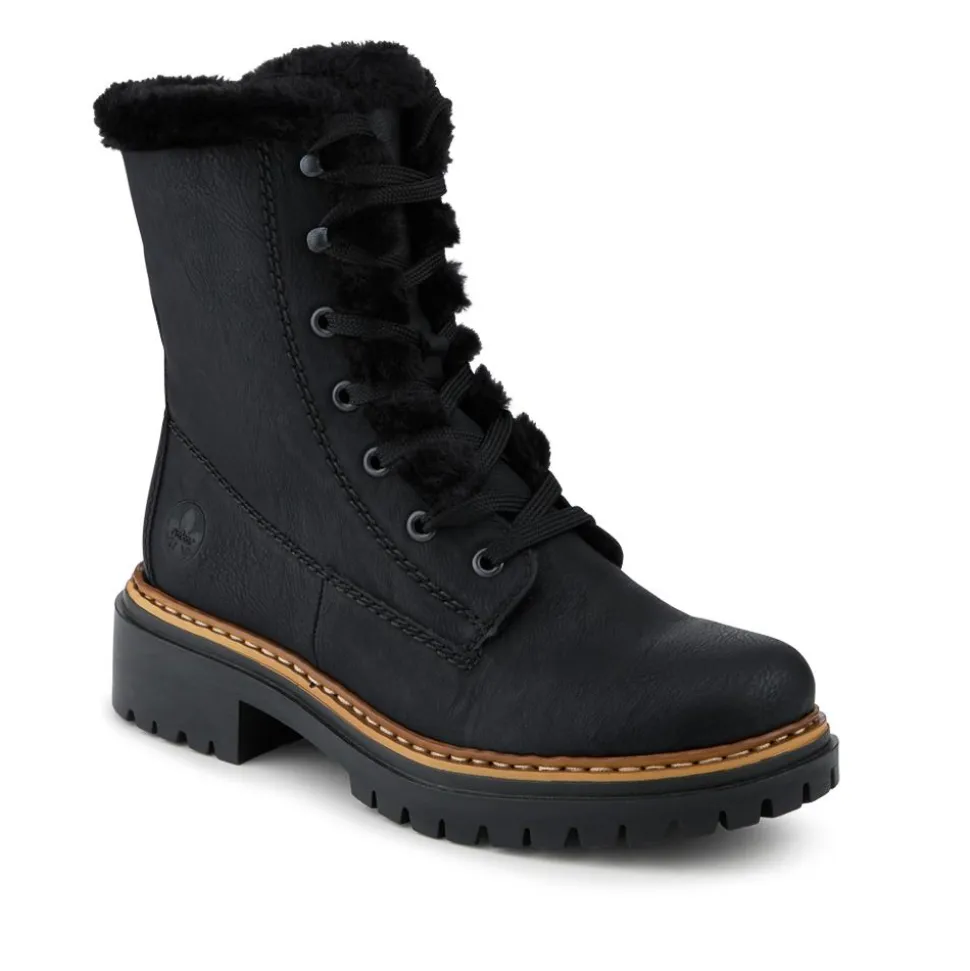 Rieker Cushioned Lace Up Boots - Black