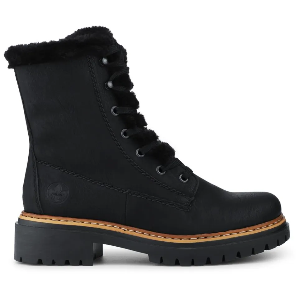 Rieker Cushioned Lace Up Boots - Black