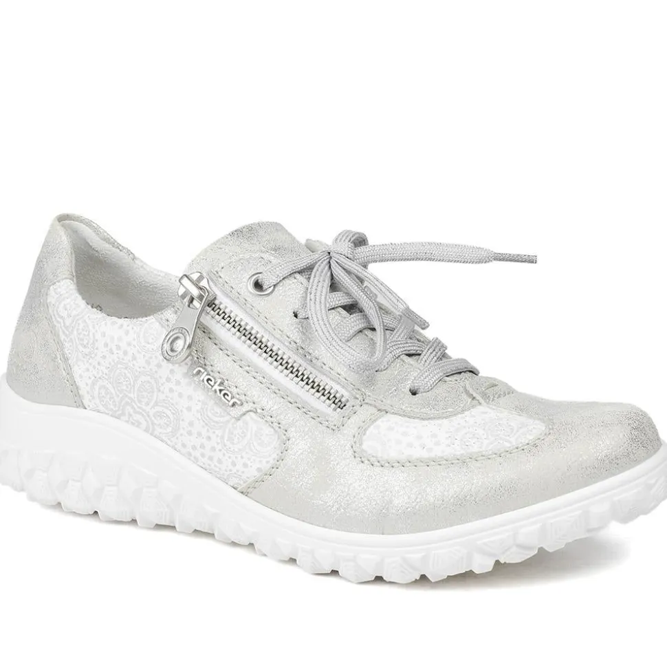 Rieker Extra Wide Lace & Zip Fasten Trainers - Silver