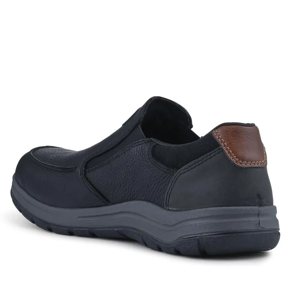 Rieker Extra-Wide Leather Slip-On Shoes - Black
