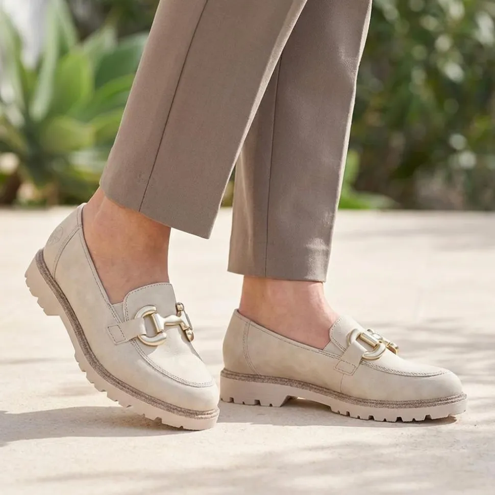 Rieker Grip Sole Buckle Moccasins - Beige