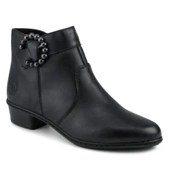 Rieker Leather Block Heel Ankle Boots - Black