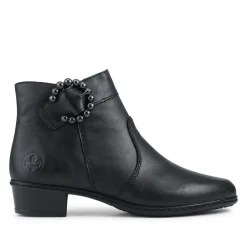 Rieker Leather Block Heel Ankle Boots - Black