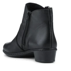 Rieker Leather Block Heel Ankle Boots - Black