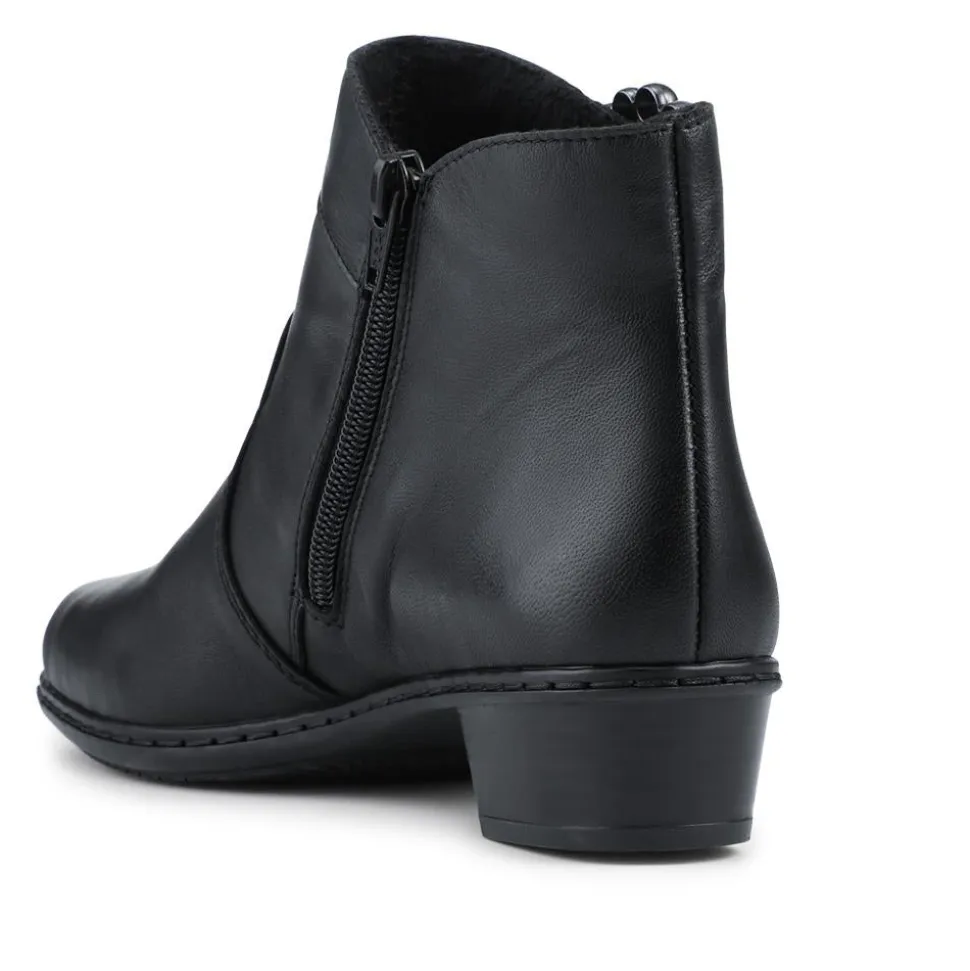Rieker Leather Block Heel Ankle Boots - Black