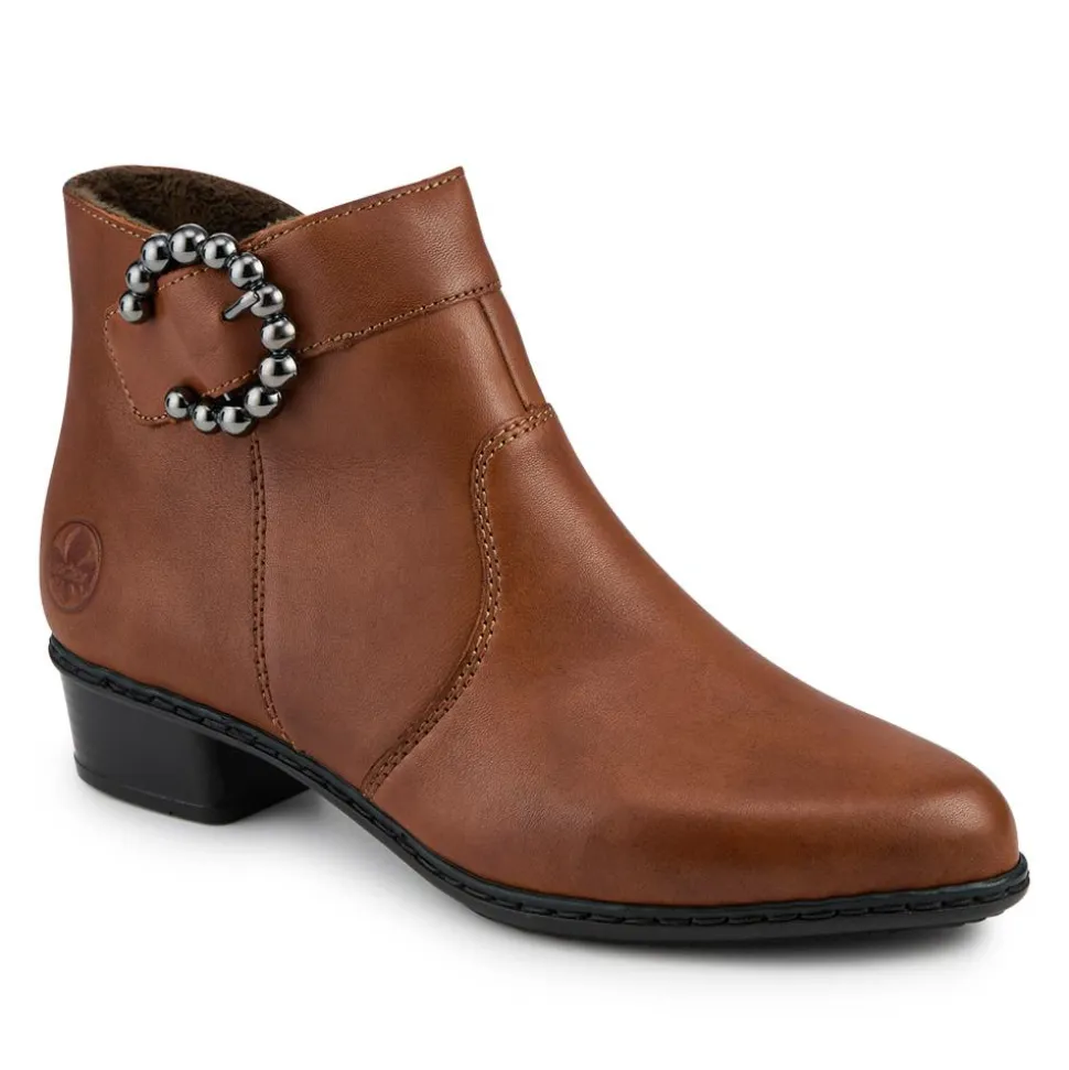 Rieker Leather Block Heel Ankle Boots - Tan