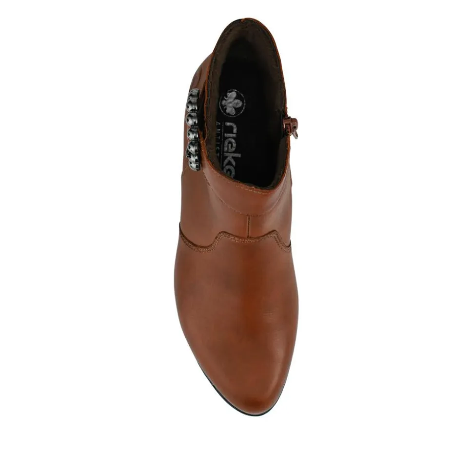 Rieker Leather Block Heel Ankle Boots - Tan