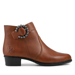 Rieker Leather Block Heel Ankle Boots - Tan