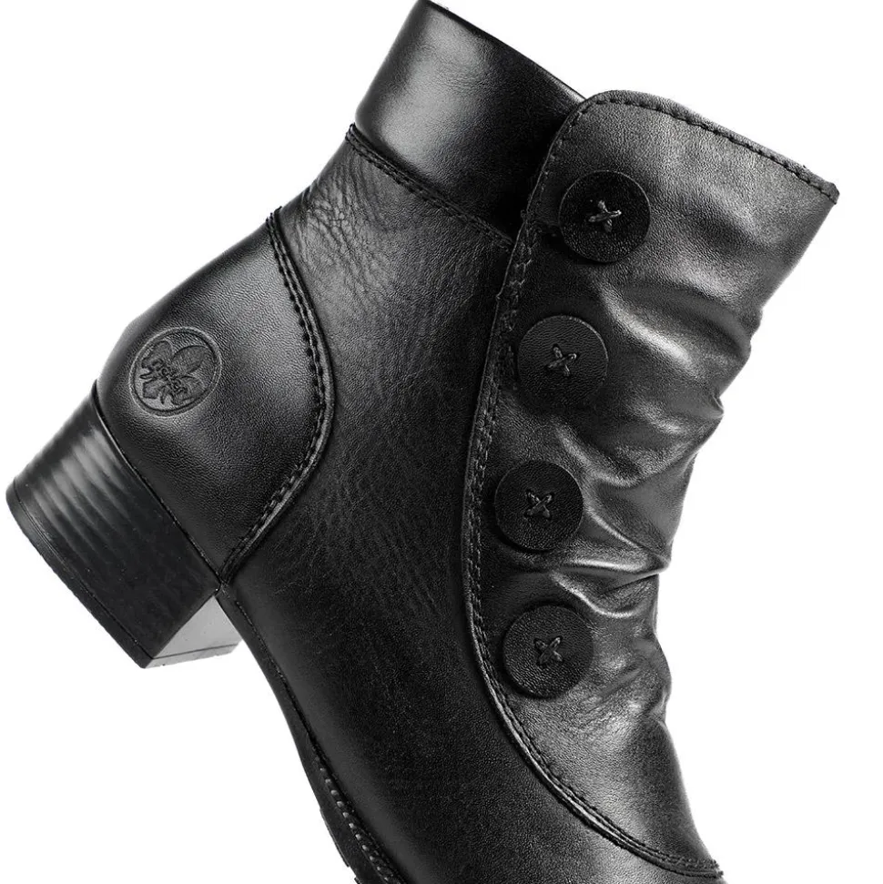 Rieker Leather Buttoned Ankle Boots - Black