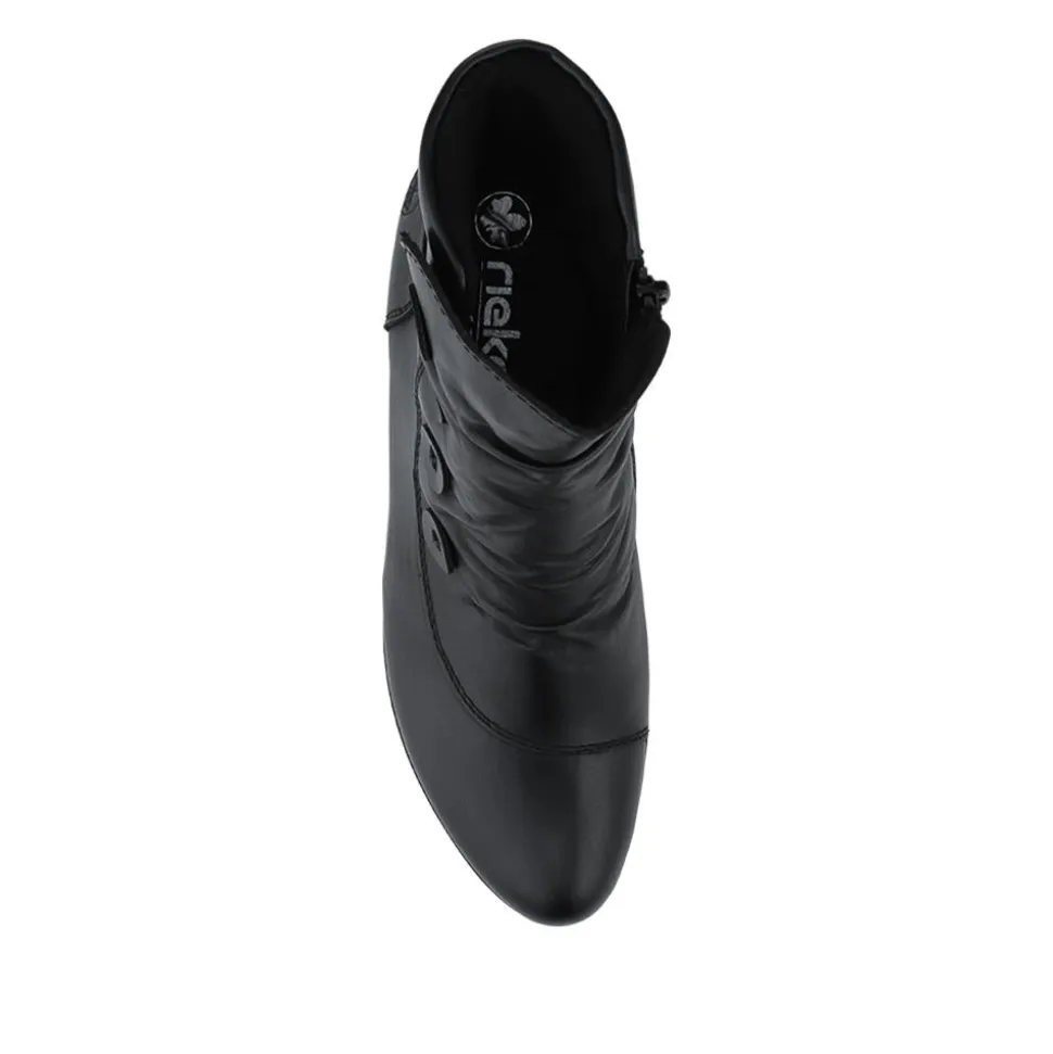 Rieker Leather Buttoned Ankle Boots - Black