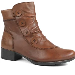 Rieker Leather Buttoned Ankle Boots - Brown